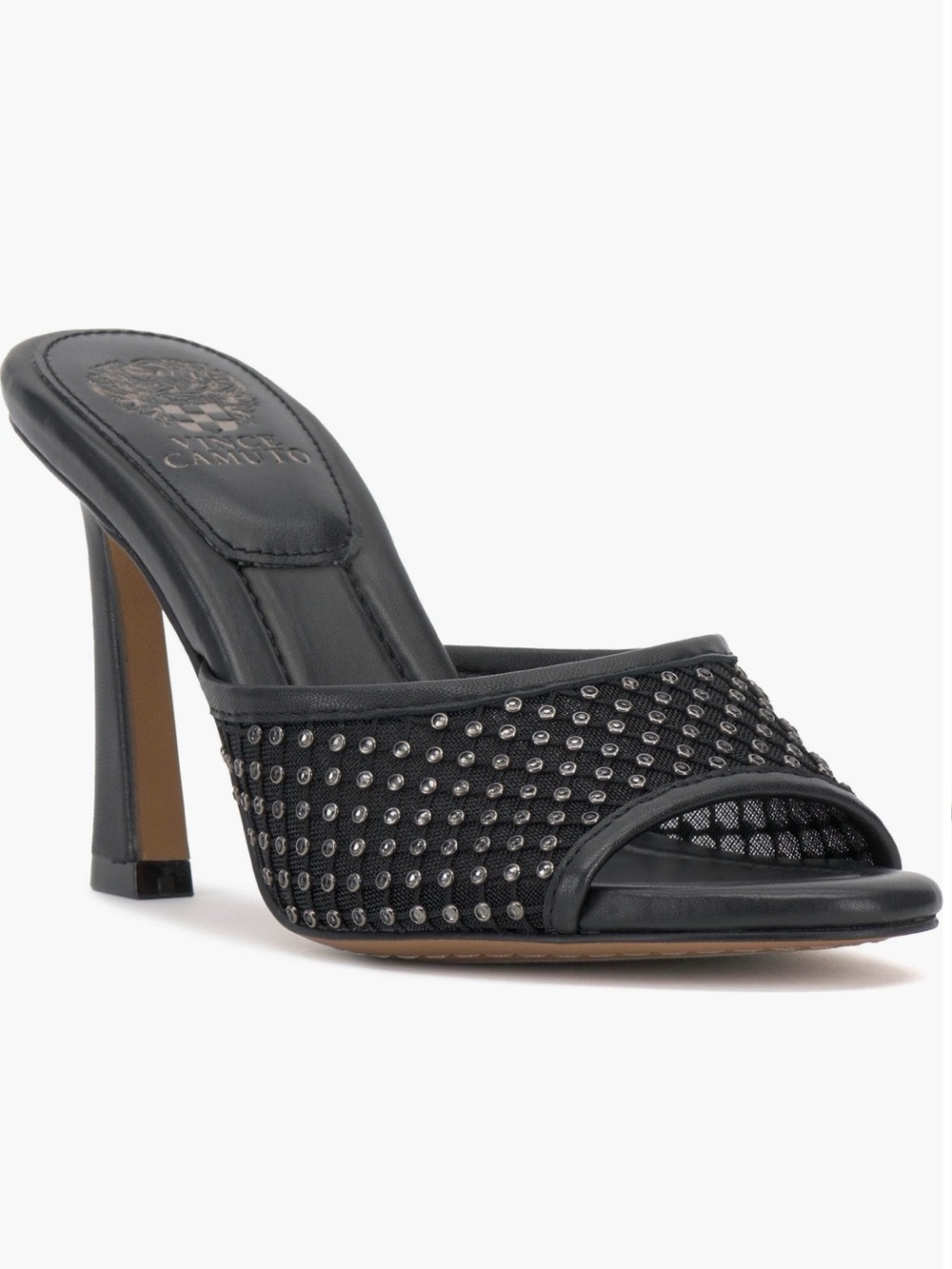 Vince Camuto “Paigelly” Black Studded Mesh Heels Open Toe Women’s Size 9